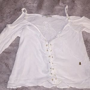 White lace up blouse